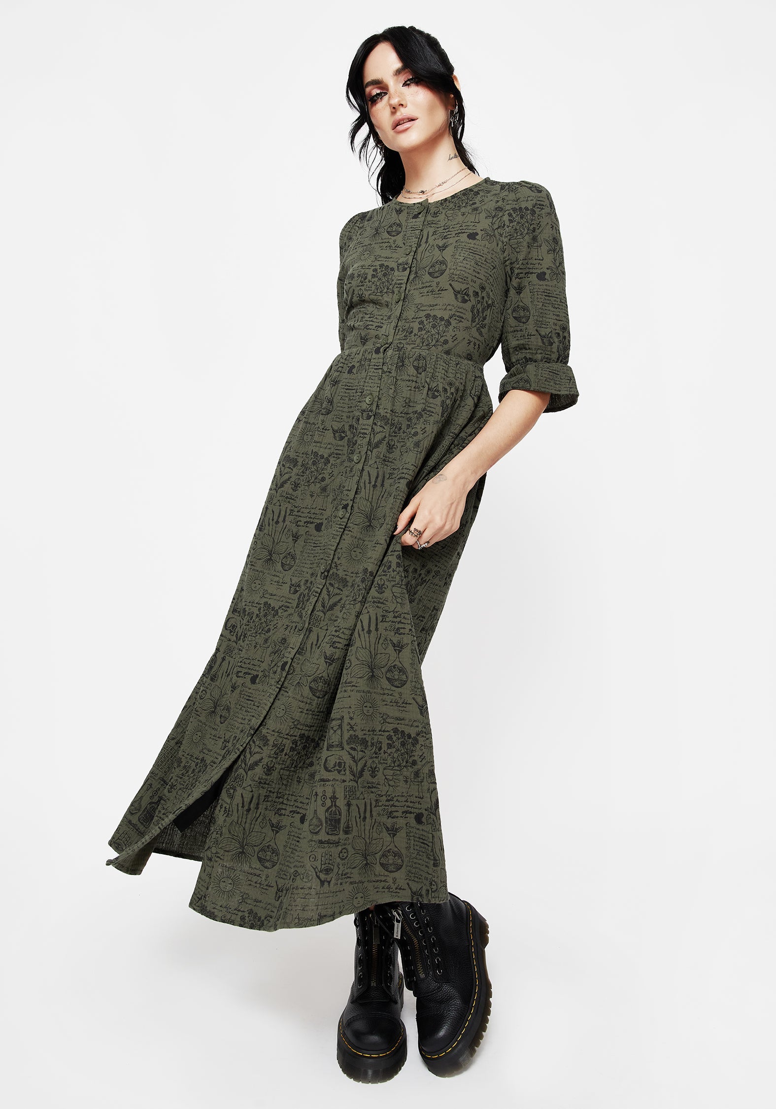 Taddea Baumwolle Knopf Hoch Midaxi Kleid