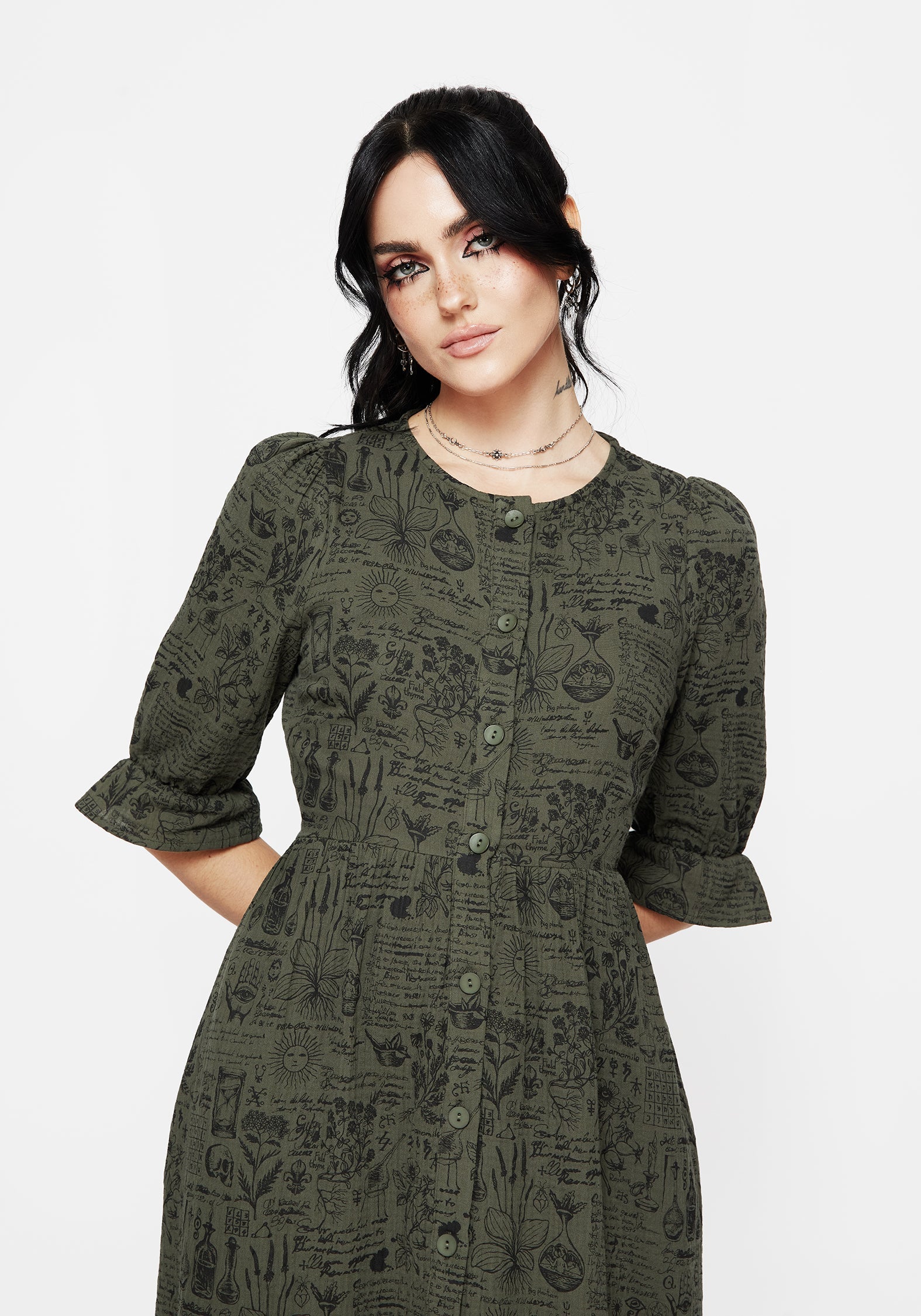Taddea Baumwolle Knopf Hoch Midaxi Kleid