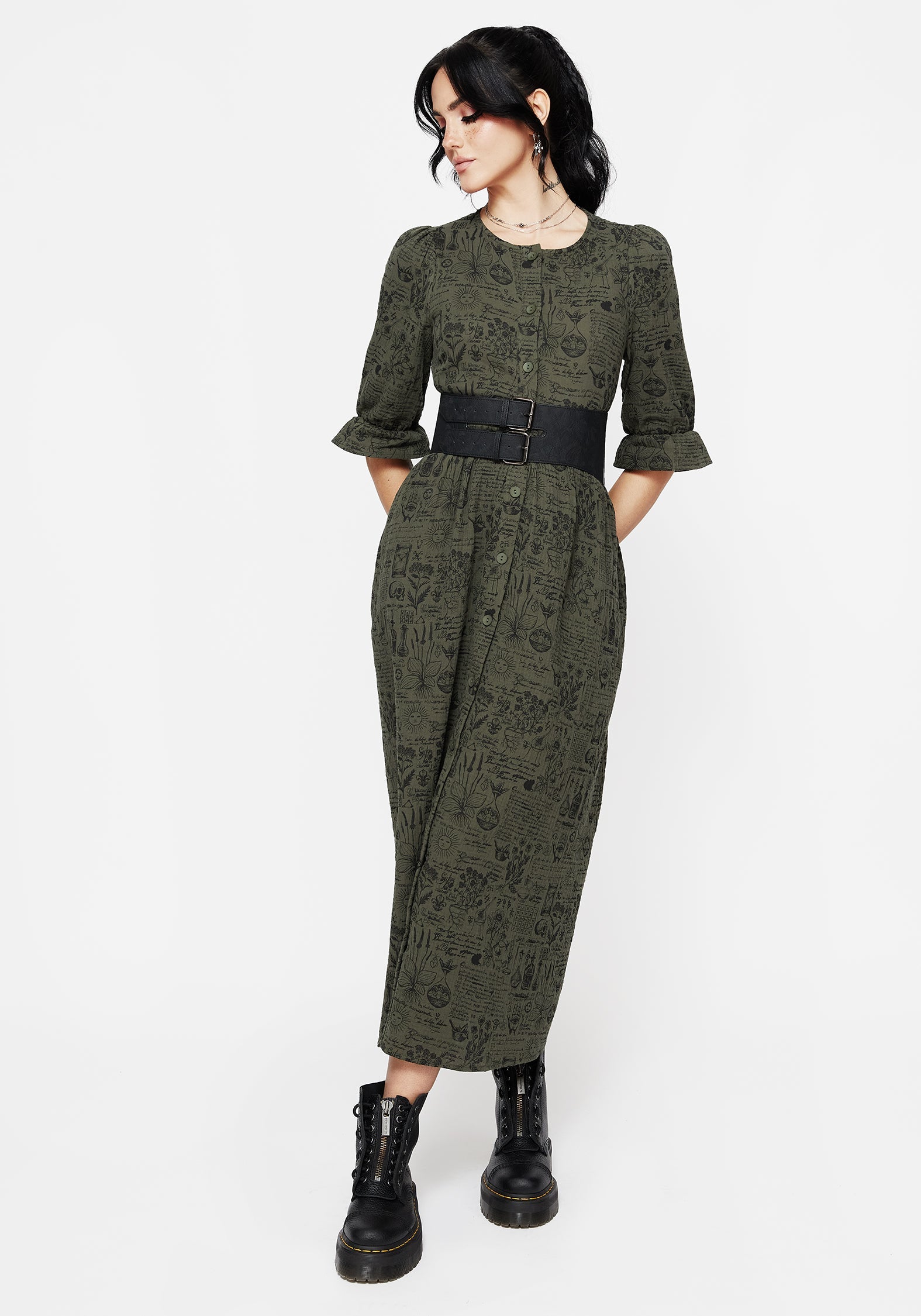 Taddea Baumwolle Knopf Hoch Midaxi Kleid