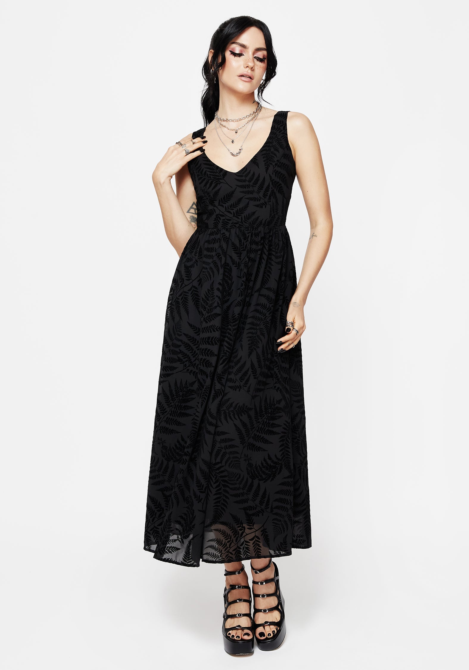 Lunafern Farn Druck Cami Midaxi Kleid