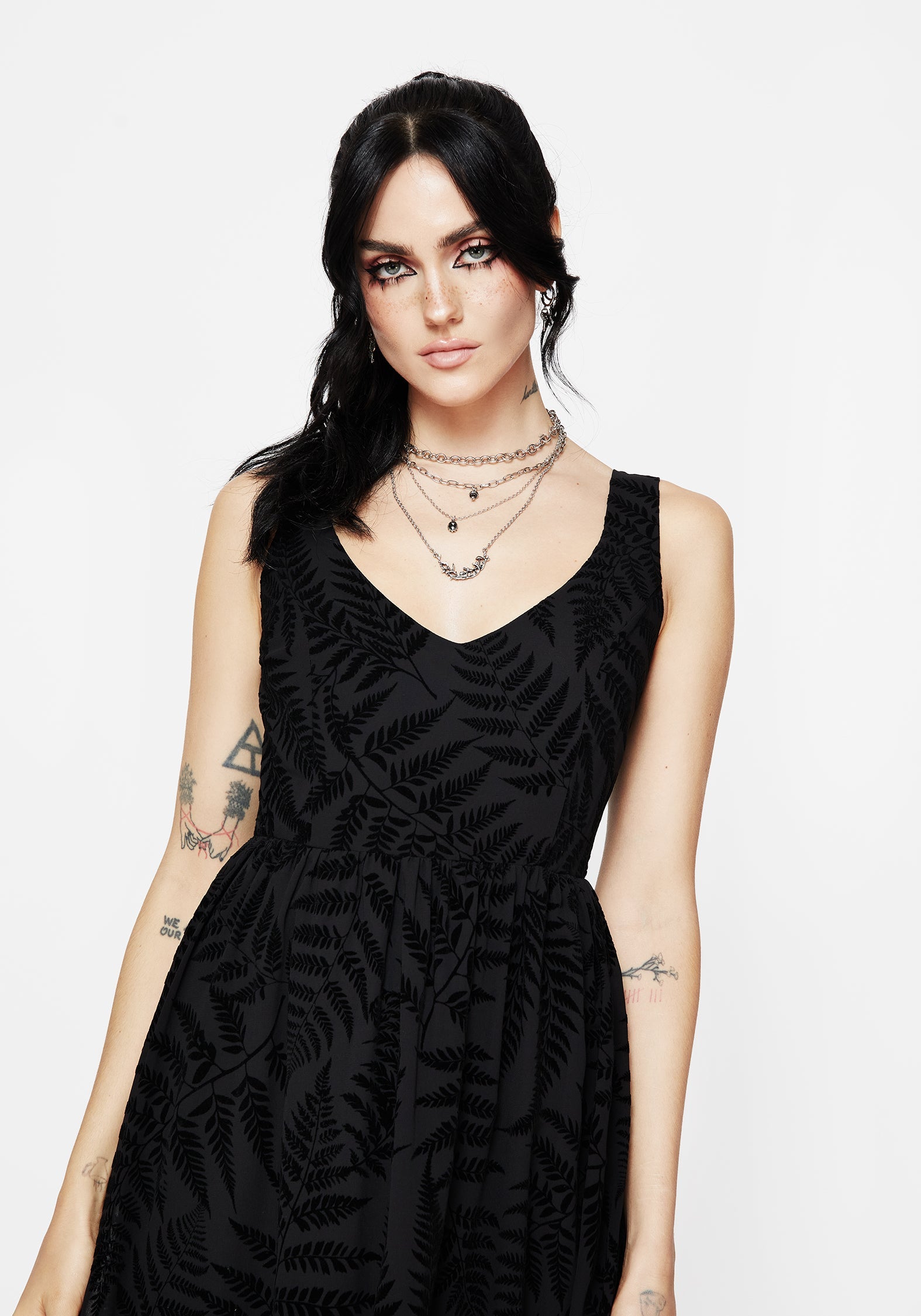 Lunafern Farn Druck Cami Midaxi Kleid