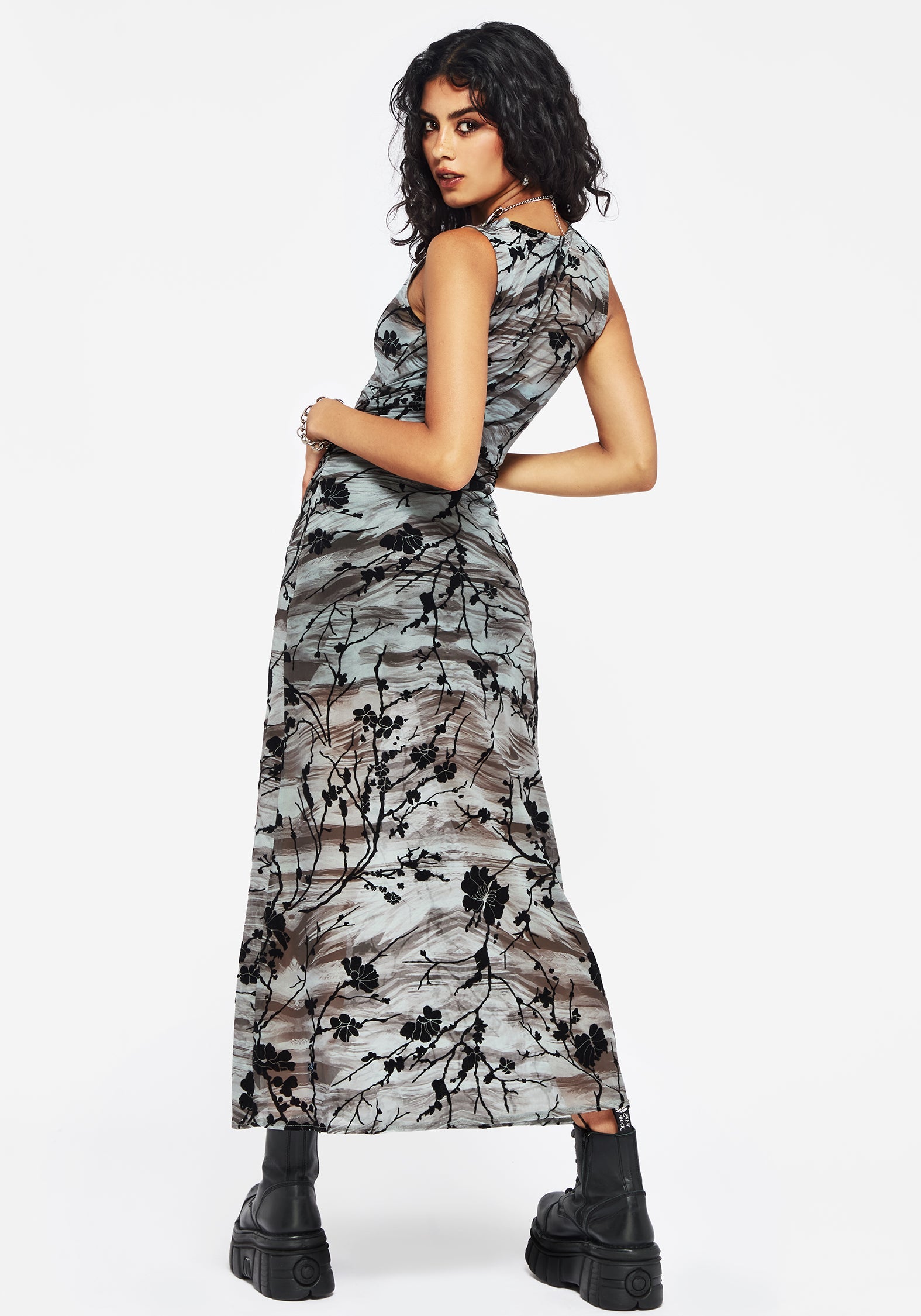 Wytchelm Ärmellos Beflockt Midaxi Kleid - Blau