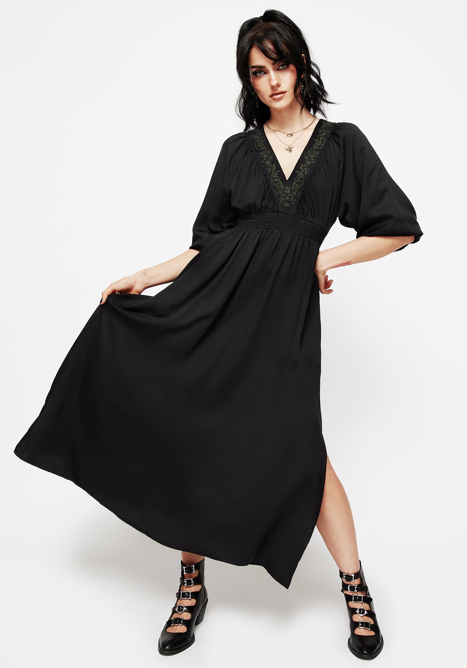 Veil Blumenmuster Bestickt Batwing Midaxi Kleid