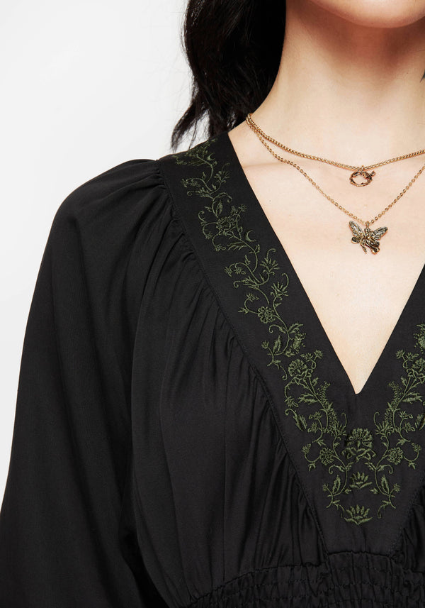 Veil Blumenmuster Bestickt Batwing Midaxi Kleid