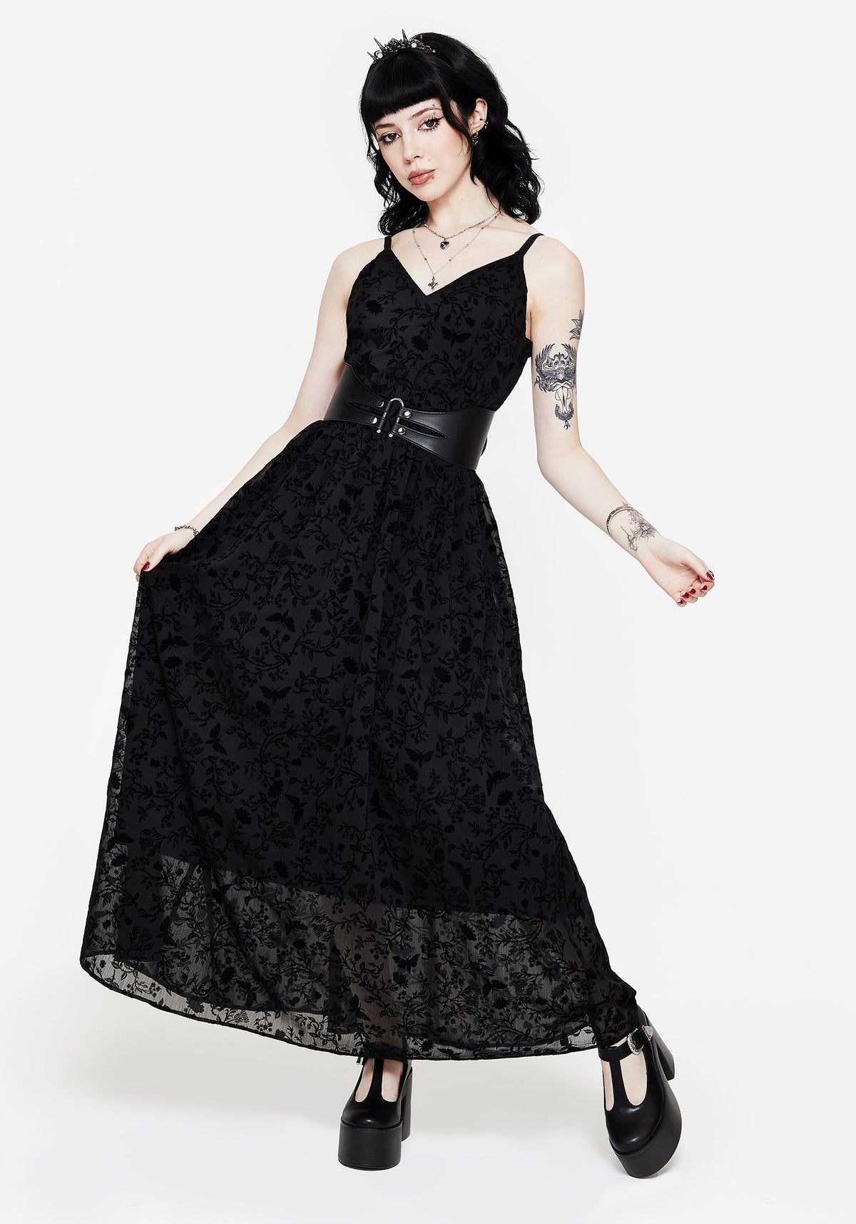 Faustina Beflockt Chiffon Maxi Cami Kleid