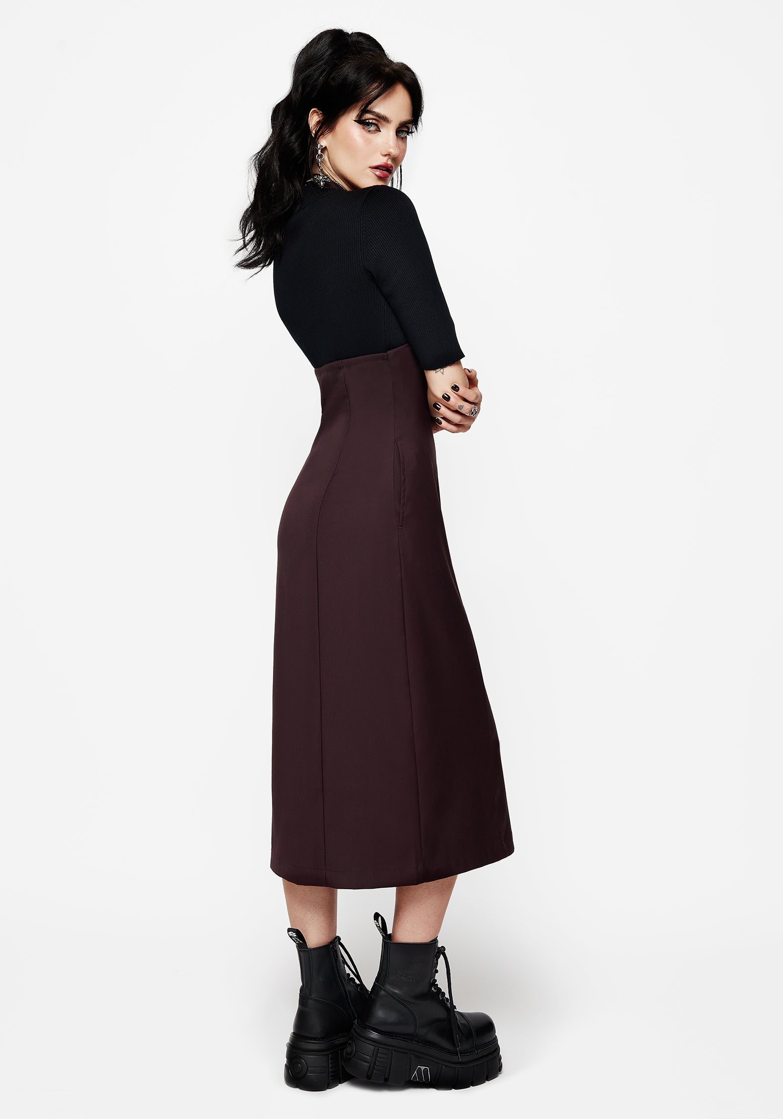 New Age Neckholder Hals Schürzenkleid Midi Kleid