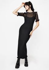 Mourning Rüsche Detail Mesh Kurz Ärmel Maxi Kleid