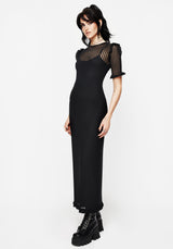 Mourning Rüsche Detail Mesh Kurz Ärmel Maxi Kleid