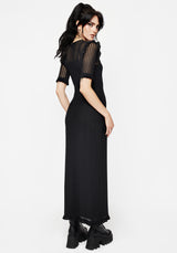 Mourning Rüsche Detail Mesh Kurz Ärmel Maxi Kleid
