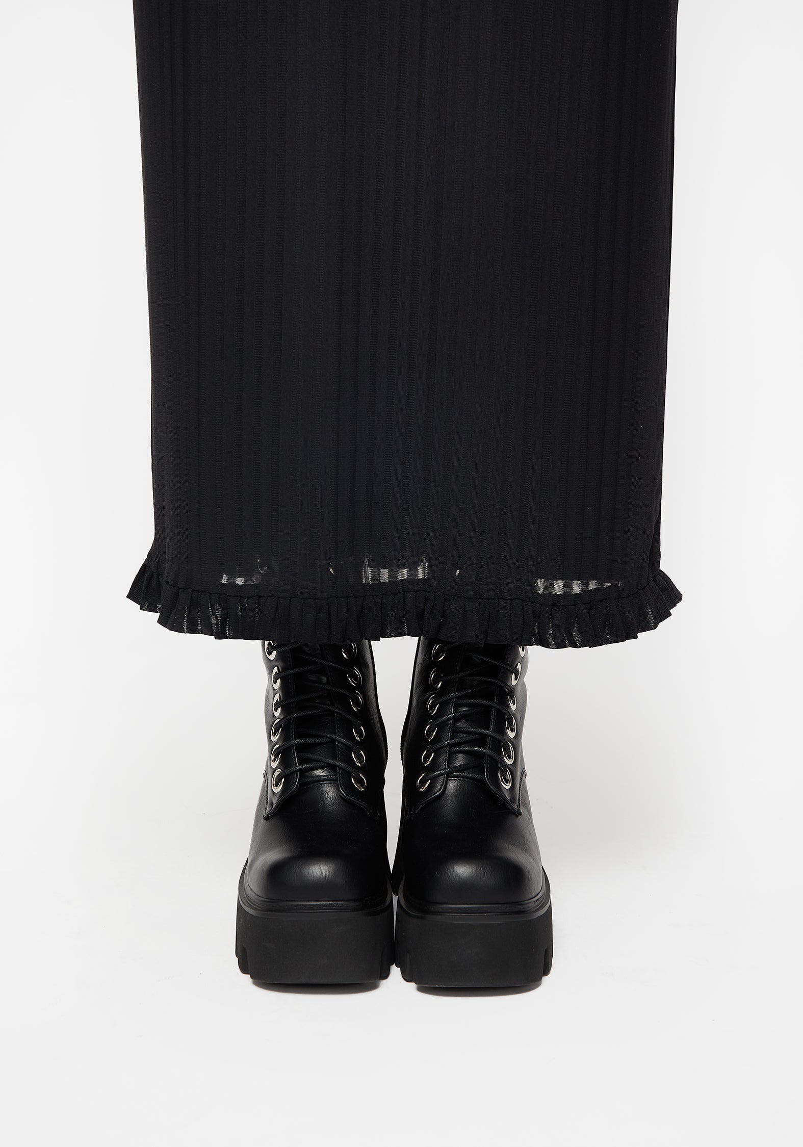 Mourning Rüsche Detail Mesh Kurz Ärmel Maxi Kleid