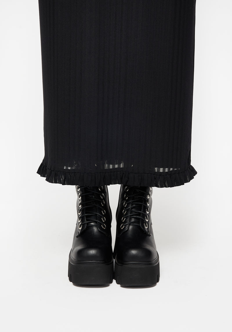 Mourning Rüsche Detail Mesh Kurz Ärmel Maxi Kleid