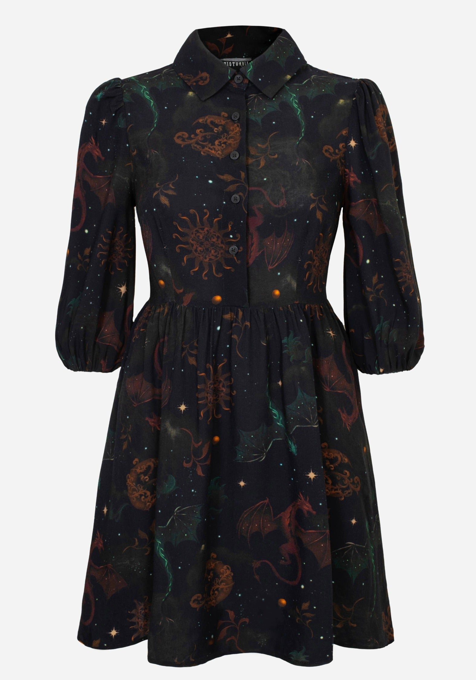 Phoenix Dragon Bedruckt Mini Hemd Kleid