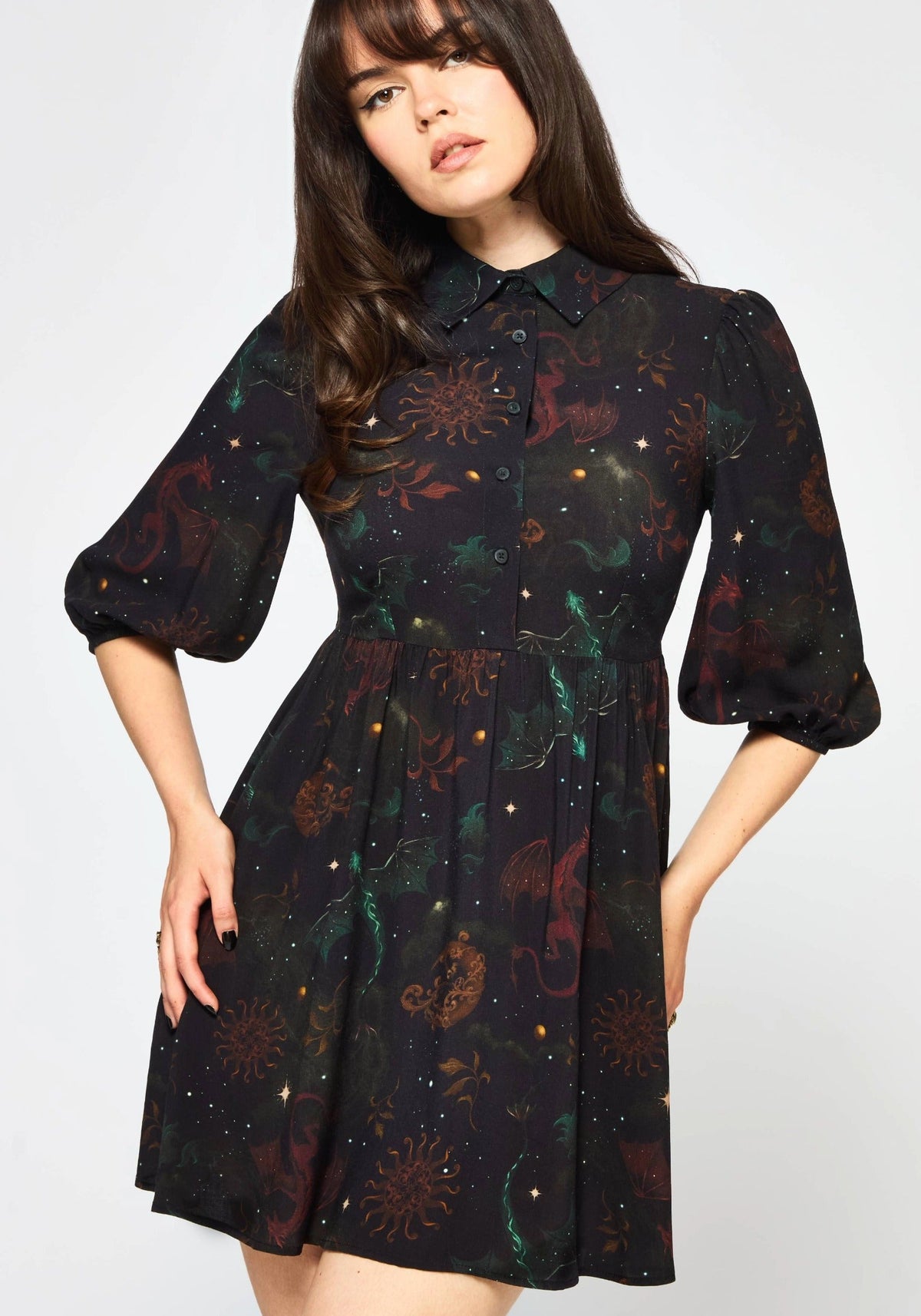 Phoenix Dragon Bedruckt Mini Hemd Kleid