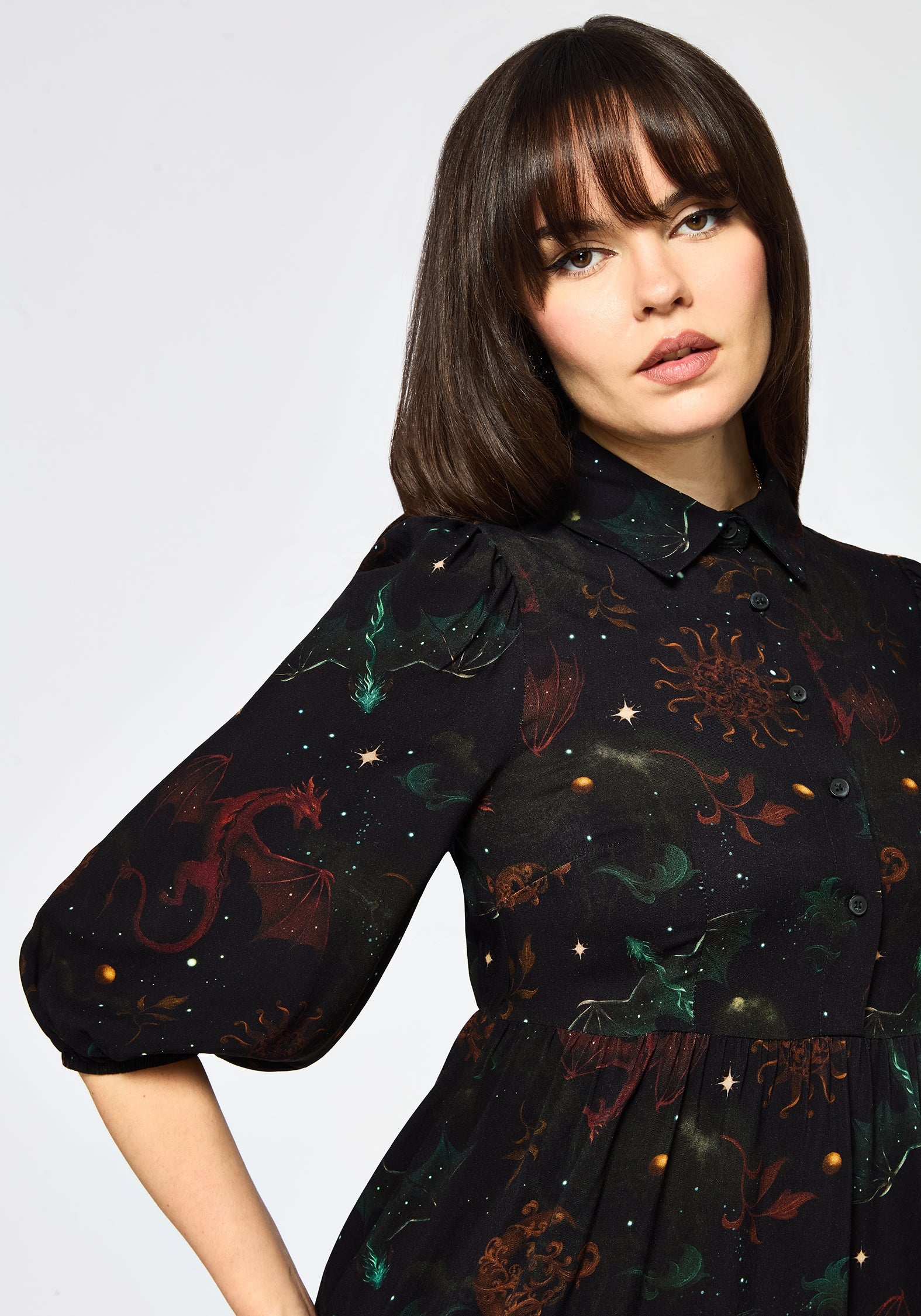 Phoenix Dragon Bedruckt Mini Hemd Kleid