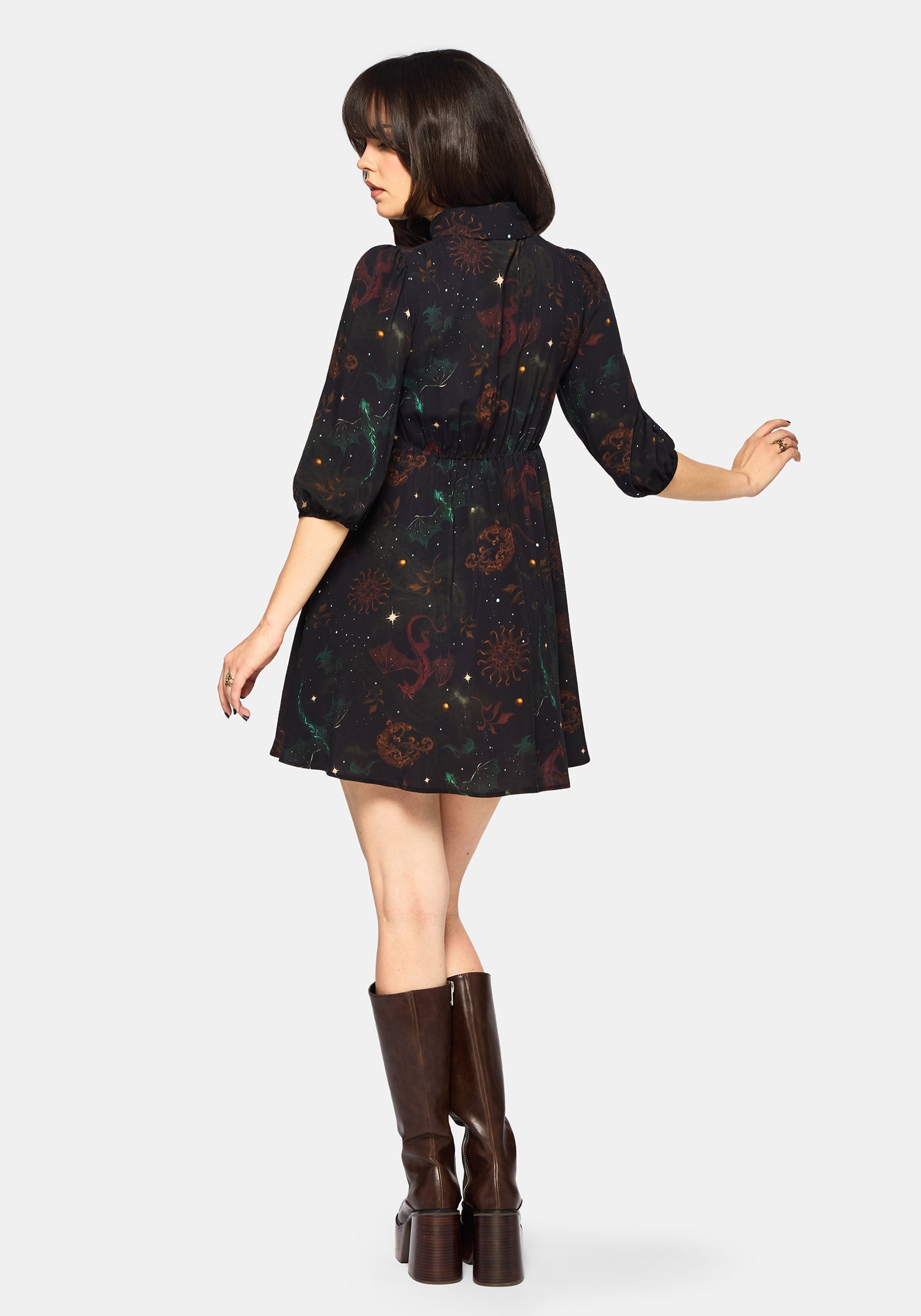 Phoenix Dragon Bedruckt Mini Hemd Kleid