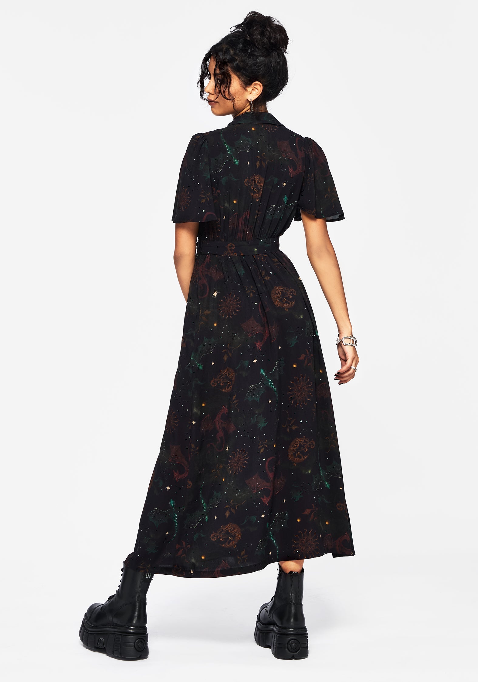 Phoenix Dragon Bedruckt Wickel Midaxi Hemd Kleid