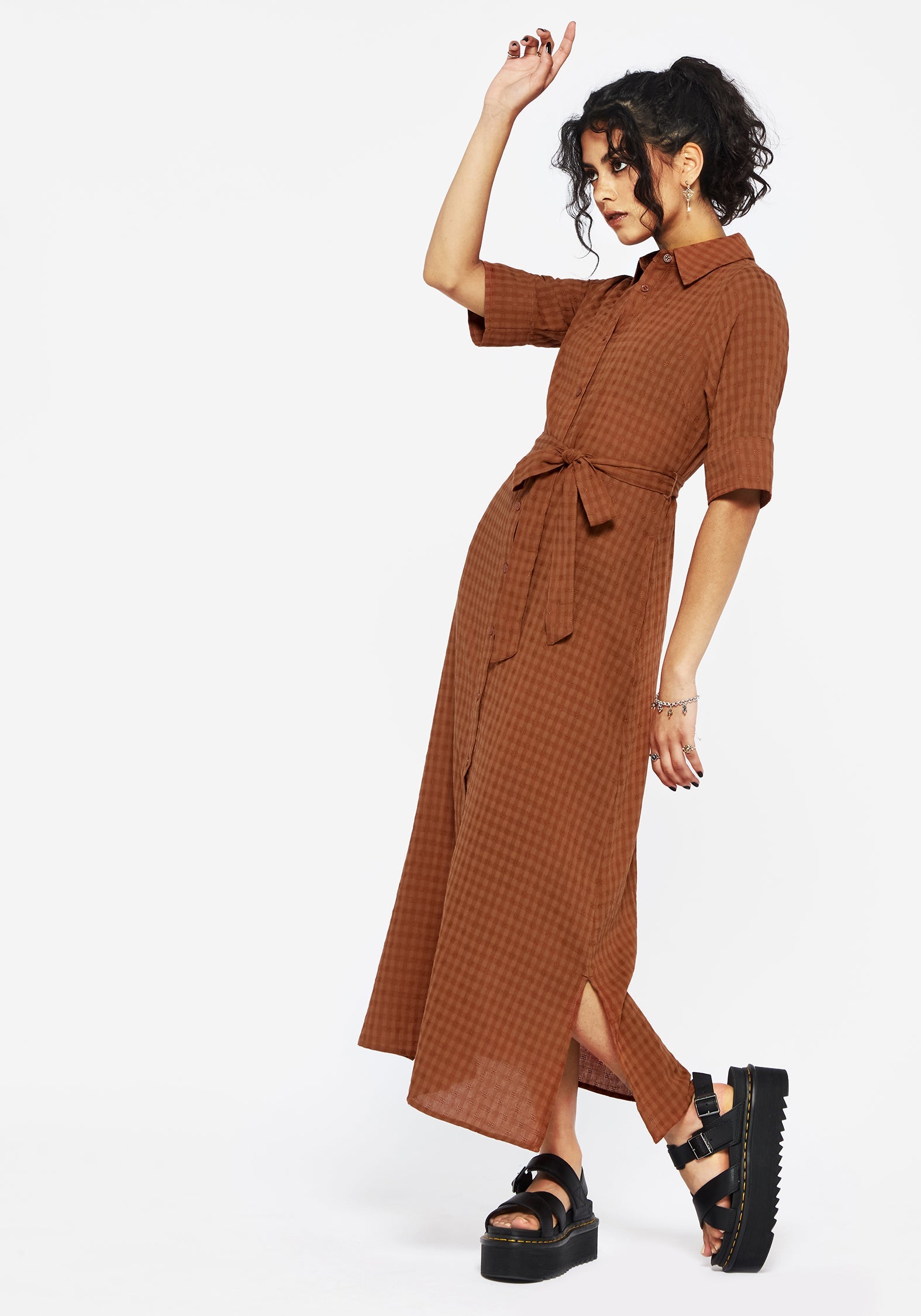 Soleil Cotton-Blend Check Midi Shirt Dress