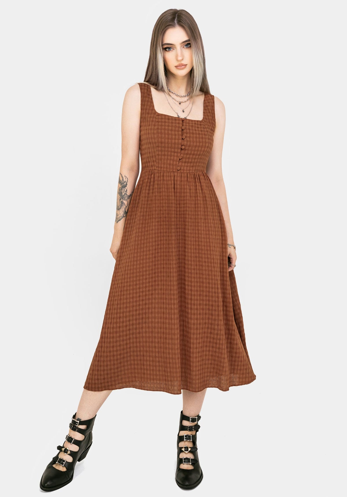 Soleil Cotton-Blend Prüfen Cami Midi Kleid