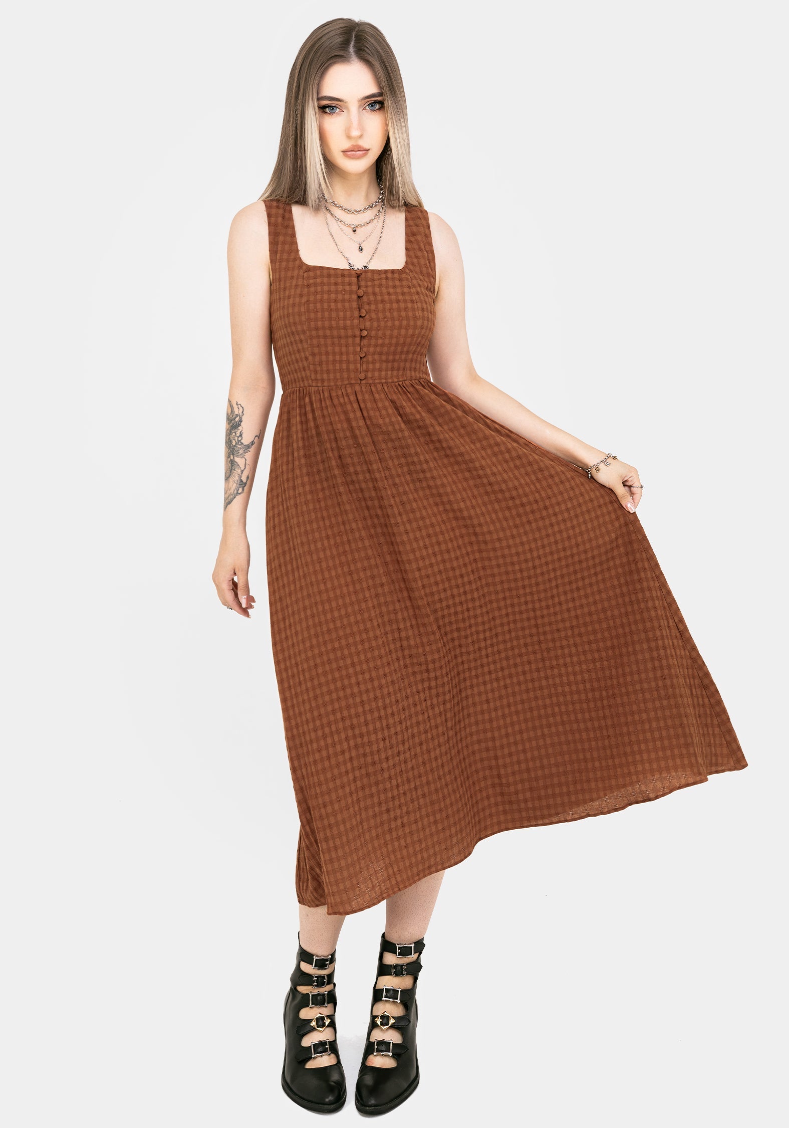Soleil Cotton-Blend Prüfen Cami Midi Kleid