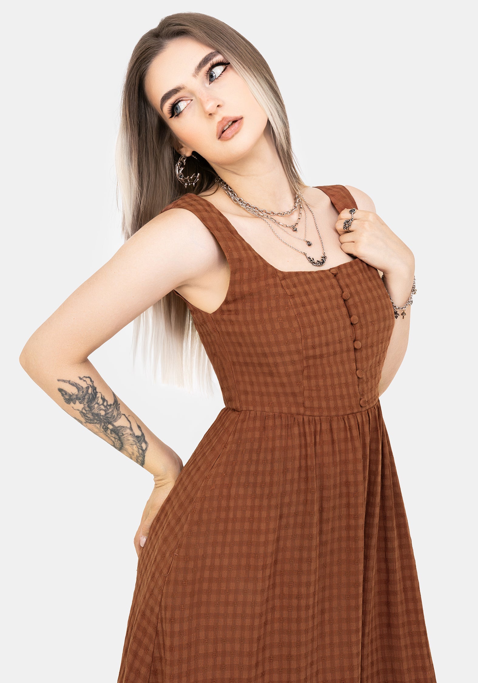 Soleil Cotton-Blend Prüfen Cami Midi Kleid