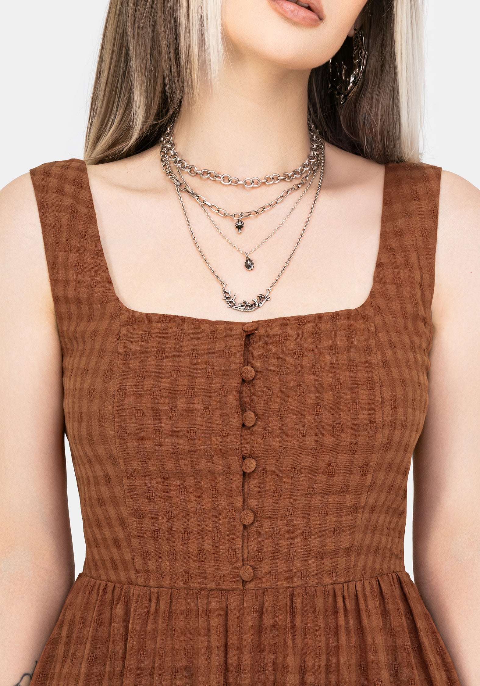 Soleil Cotton-Blend Prüfen Cami Midi Kleid