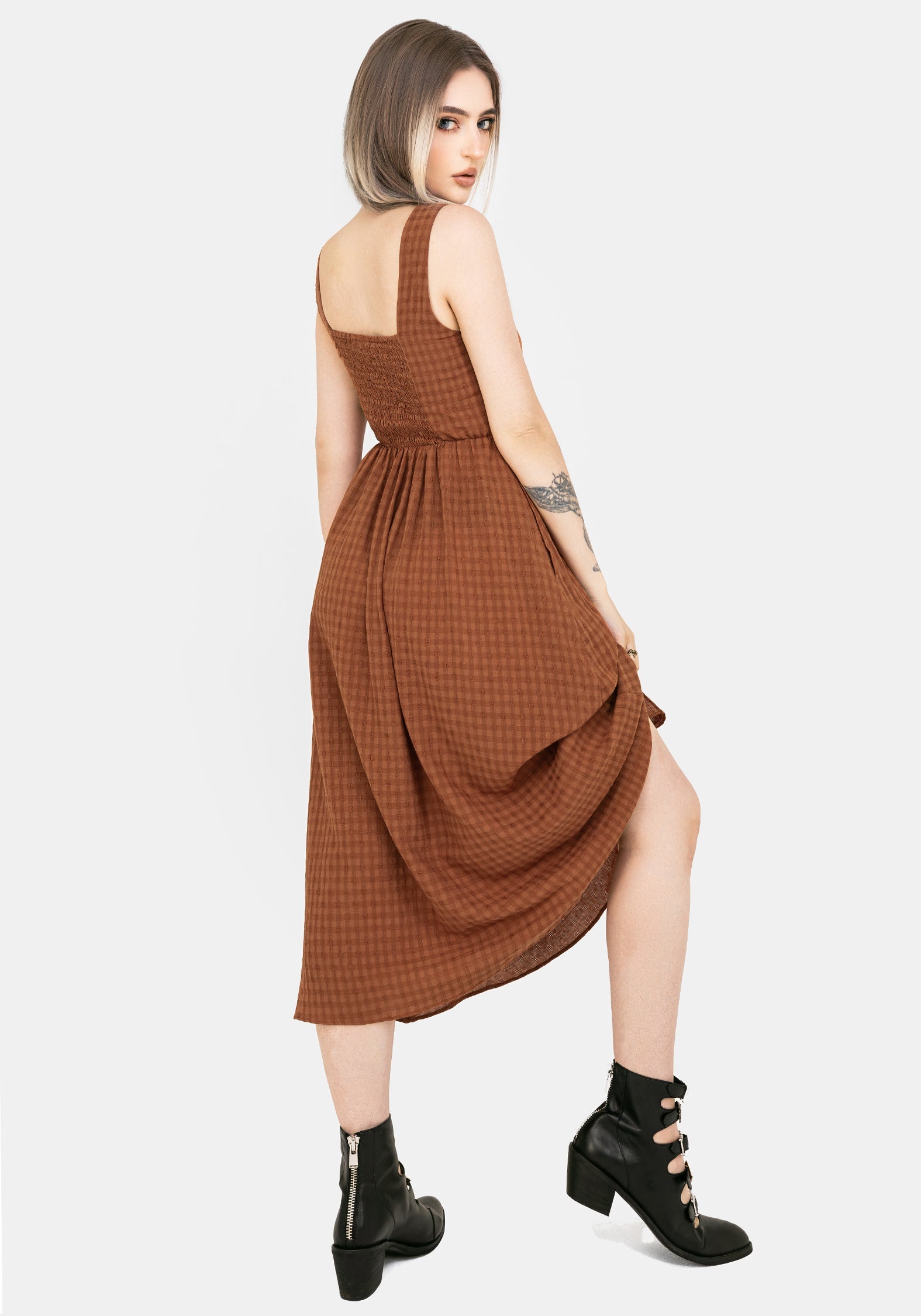 Soleil Cotton-Blend Prüfen Cami Midi Kleid