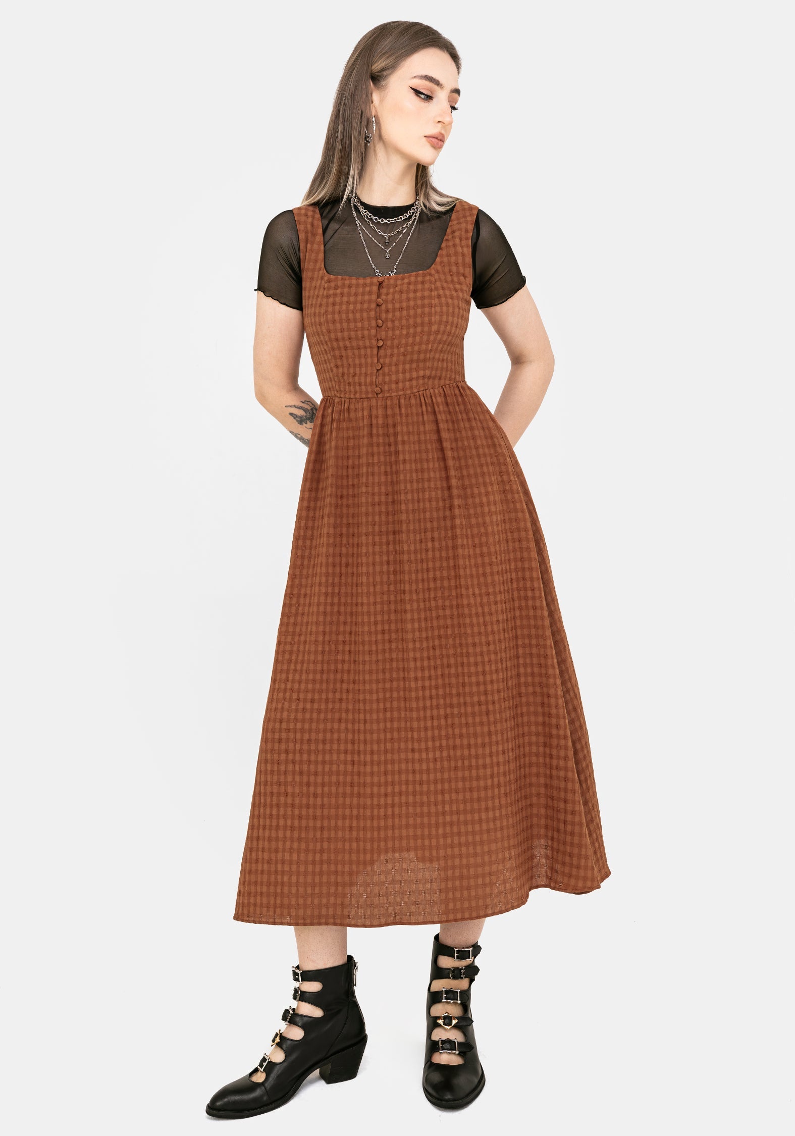 Soleil Cotton-Blend Prüfen Cami Midi Kleid