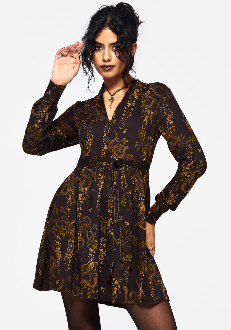 Azazel Schlange Bedruckt Gürtel Mini Kleid