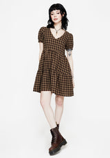Terra Baumwolle Prüfen Rüsche Mini Kleid - Braun