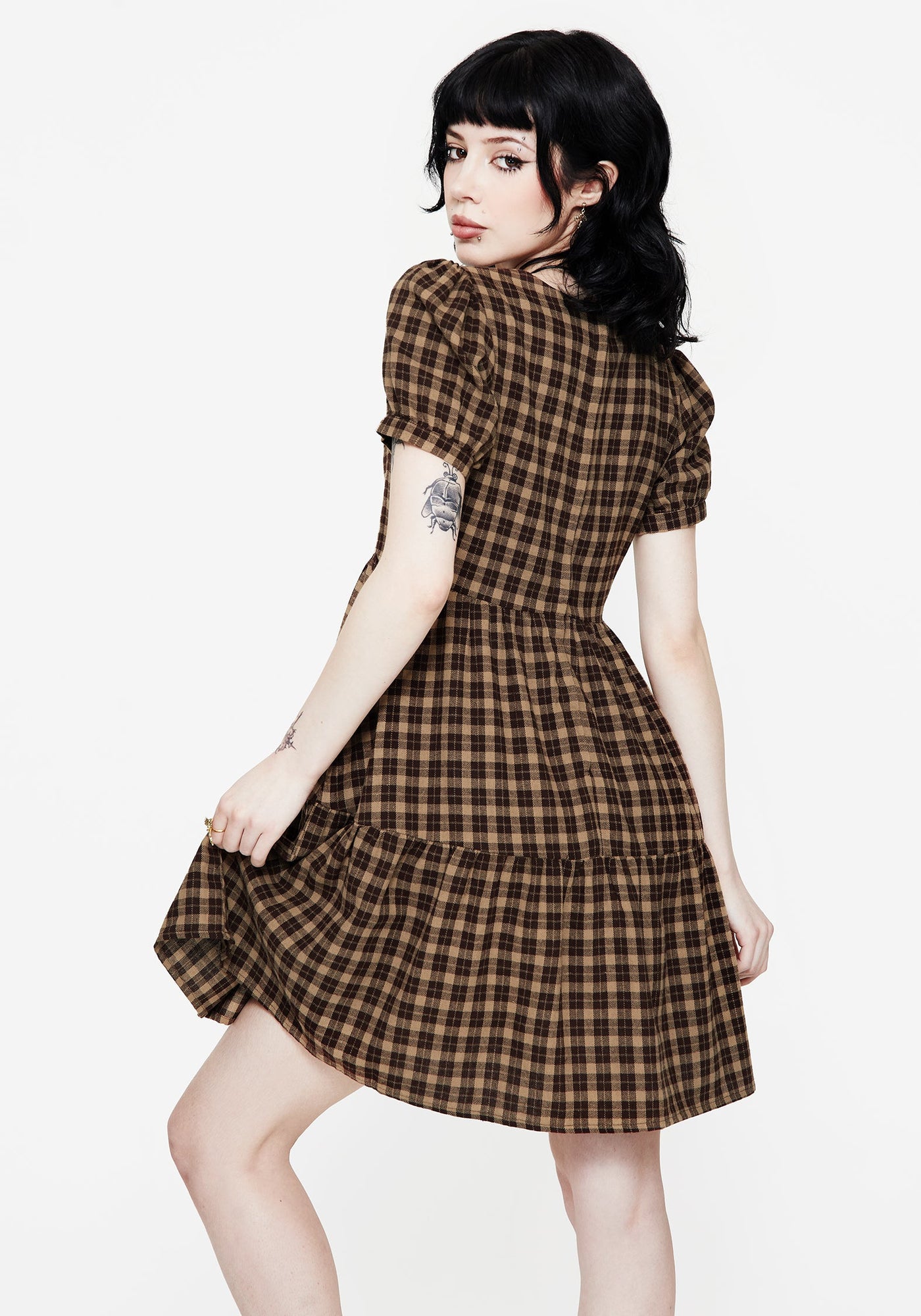 Terra Cotton Check Smock Mini Dress - Brown – Disturbia