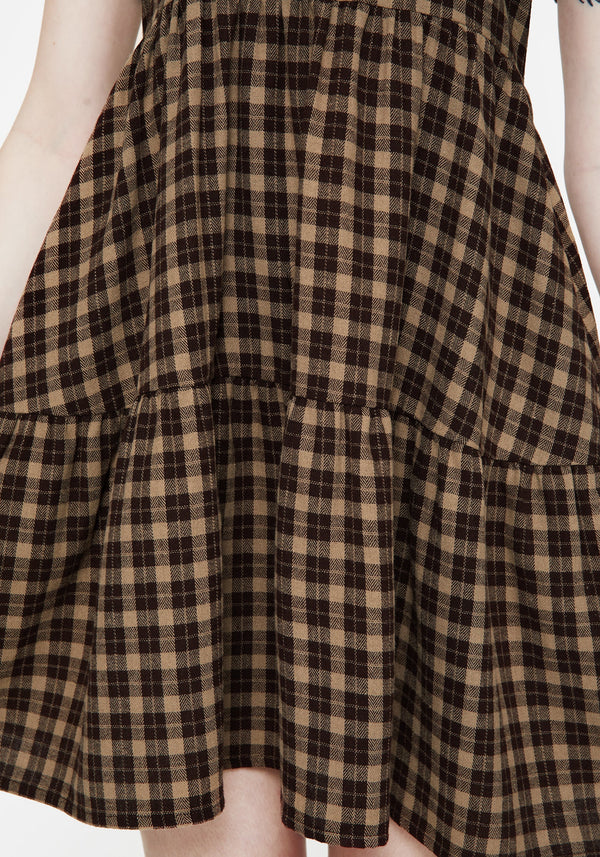 Terra Baumwolle Prüfen Rüsche Mini Kleid - Braun