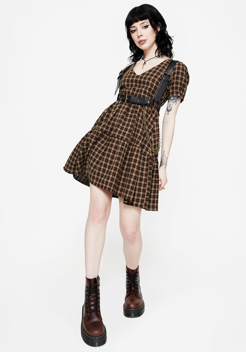 Terra Baumwolle Prüfen Rüsche Mini Kleid - Braun