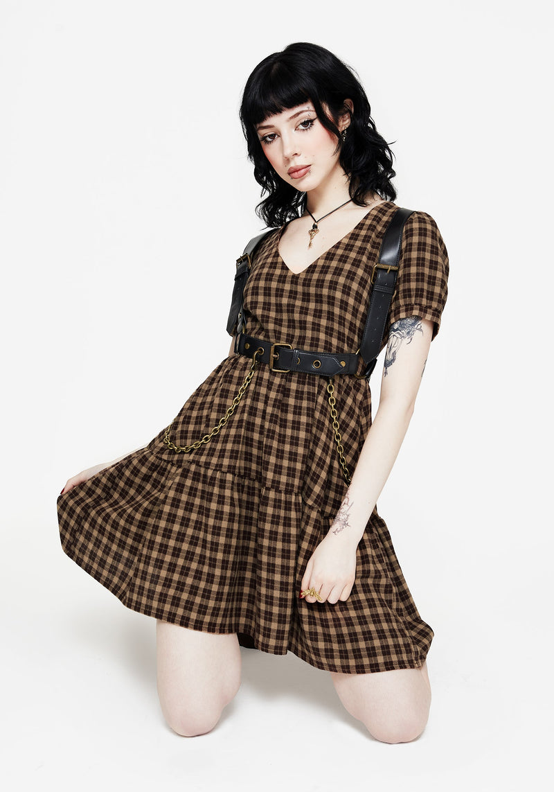Terra Baumwolle Prüfen Rüsche Mini Kleid - Braun
