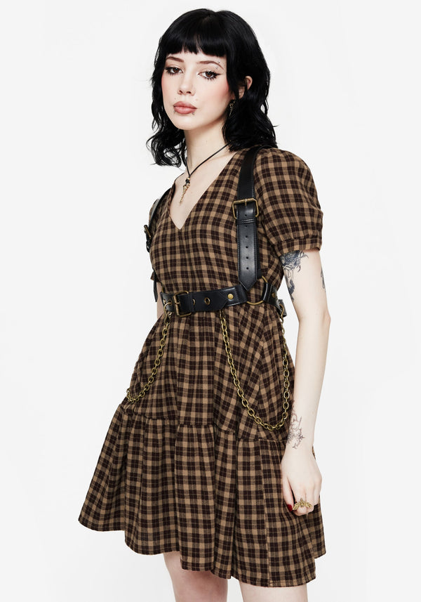 Terra Baumwolle Prüfen Rüsche Mini Kleid - Braun