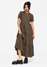 Terra Baumwolle Prüfen Rüsche Midaxi Kleid - Braun