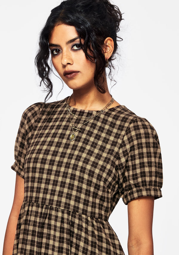 Terra Baumwolle Prüfen Rüsche Midaxi Kleid - Braun