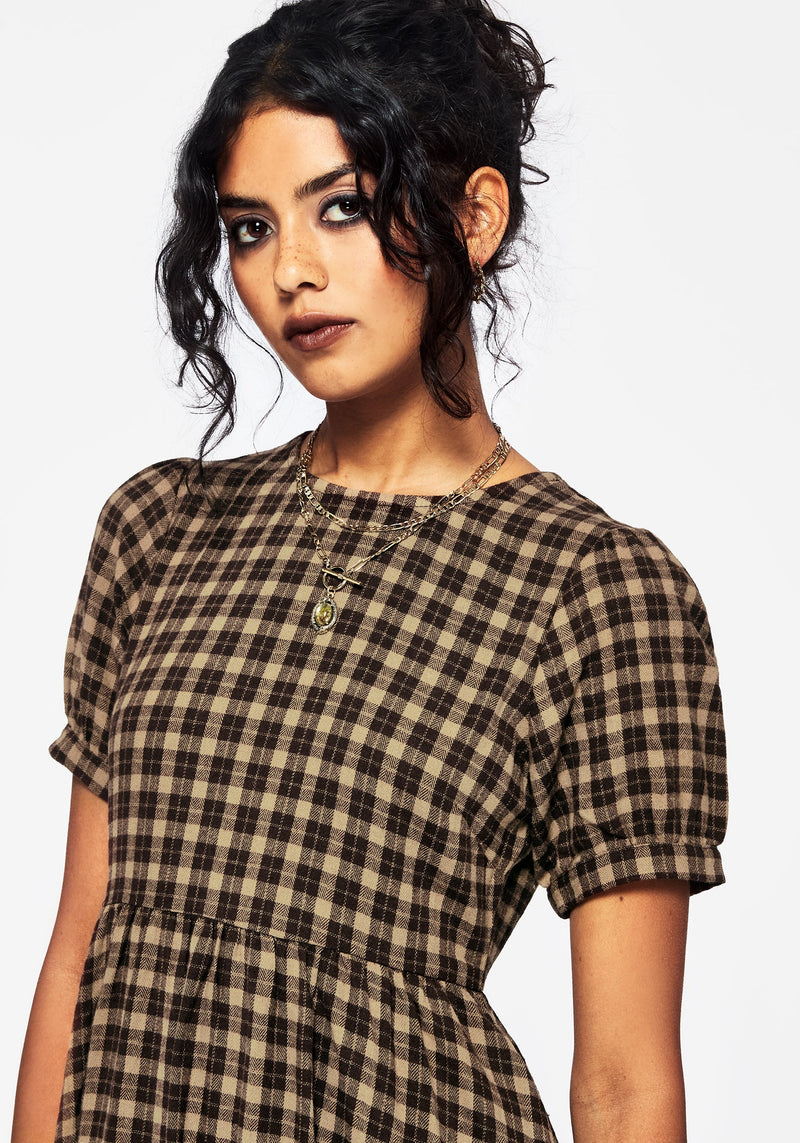 Terra Baumwolle Prüfen Rüsche Midaxi Kleid - Braun