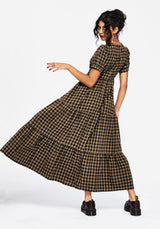 Terra Baumwolle Prüfen Rüsche Midaxi Kleid - Braun