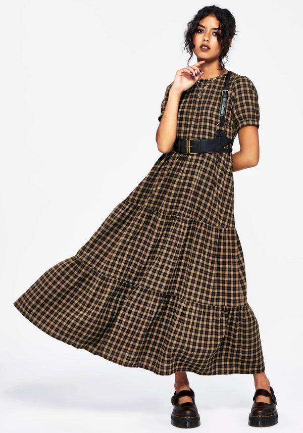 Terra Baumwolle Prüfen Rüsche Midaxi Kleid - Braun