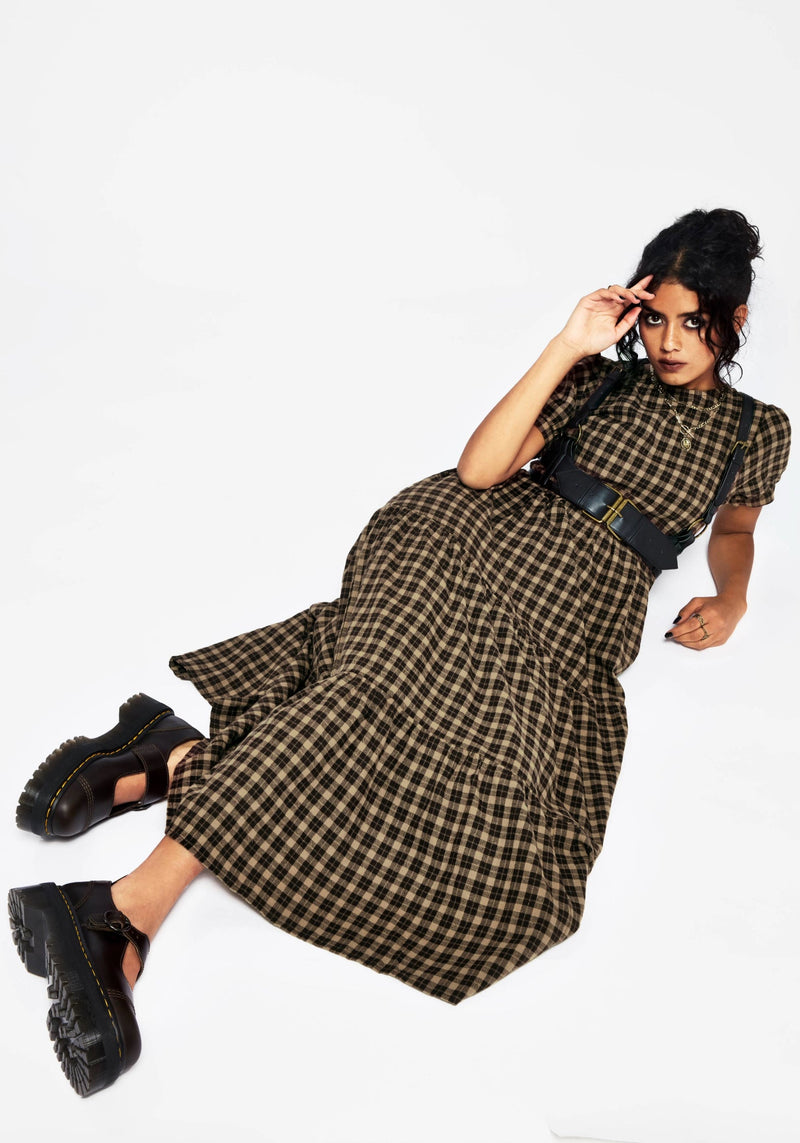 Terra Baumwolle Prüfen Rüsche Midaxi Kleid - Braun