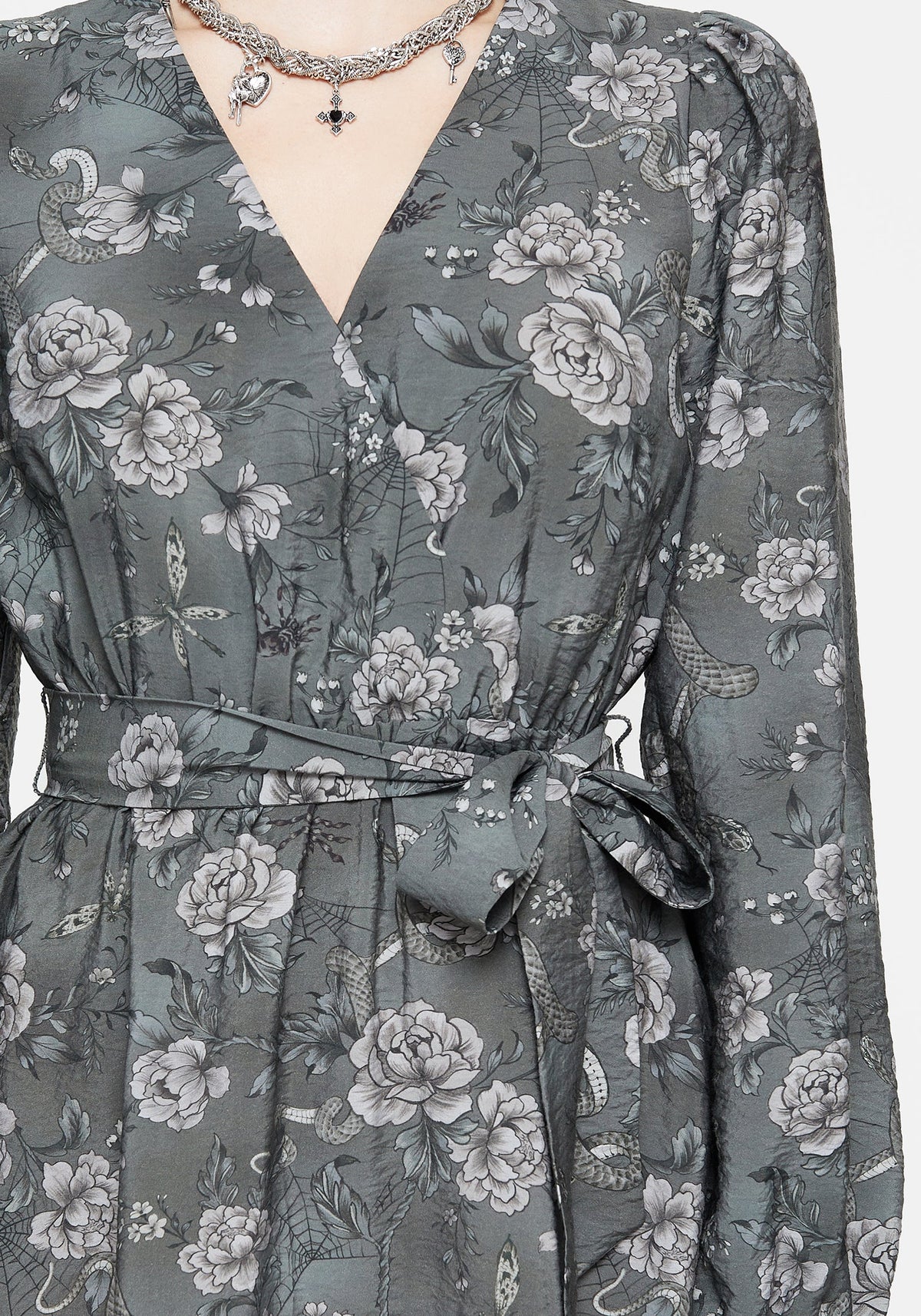 Meadow Blumenmuster Serpent Druck Mini Wickel Kleid