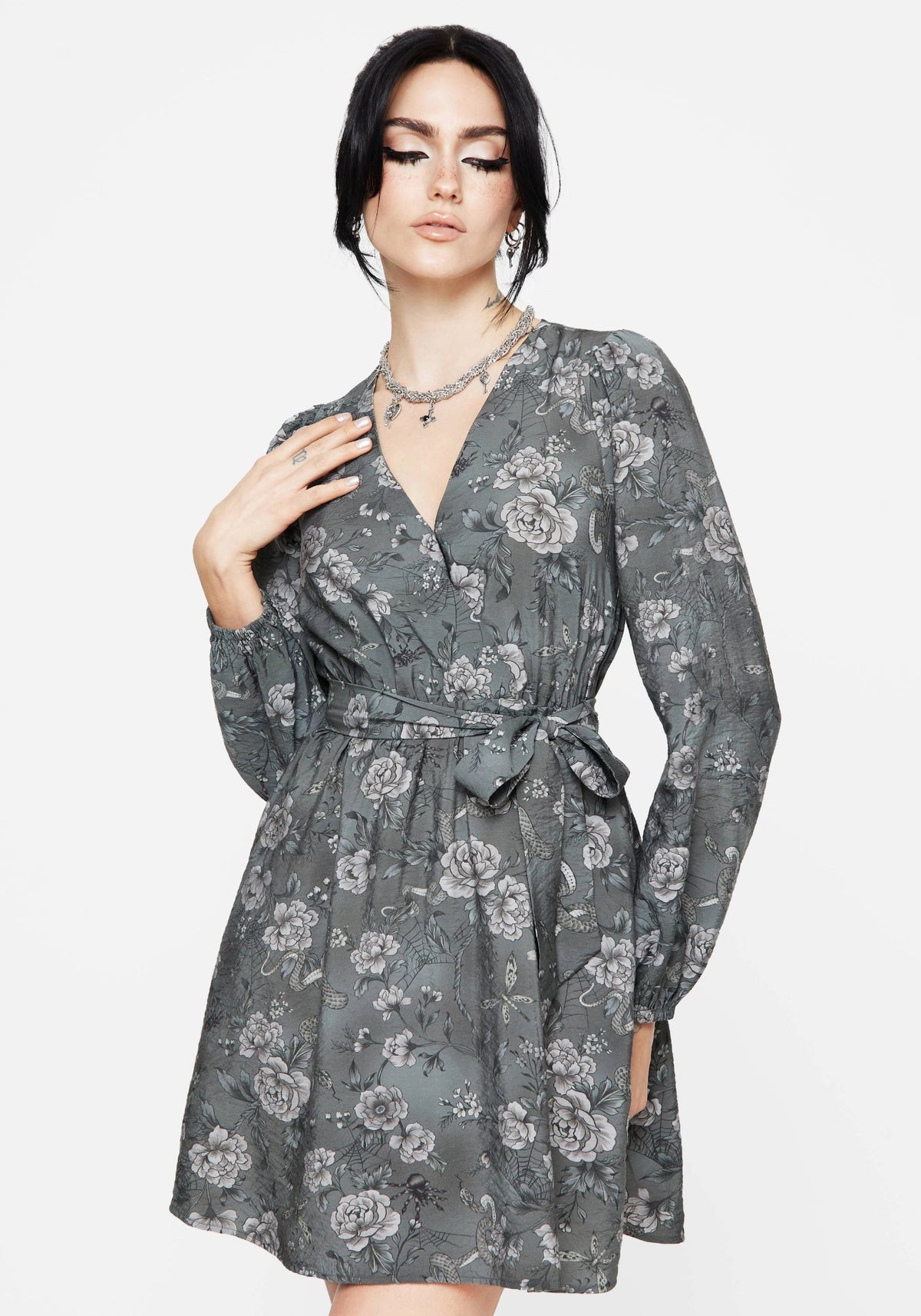 Meadow Blumenmuster Serpent Druck Mini Wickel Kleid
