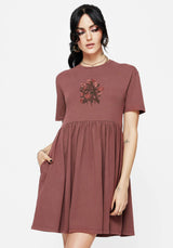 Aster Baumwolle Pentagramm Bestickt Mini Skater Kleid