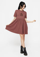 Aster Baumwolle Pentagramm Bestickt Mini Skater Kleid