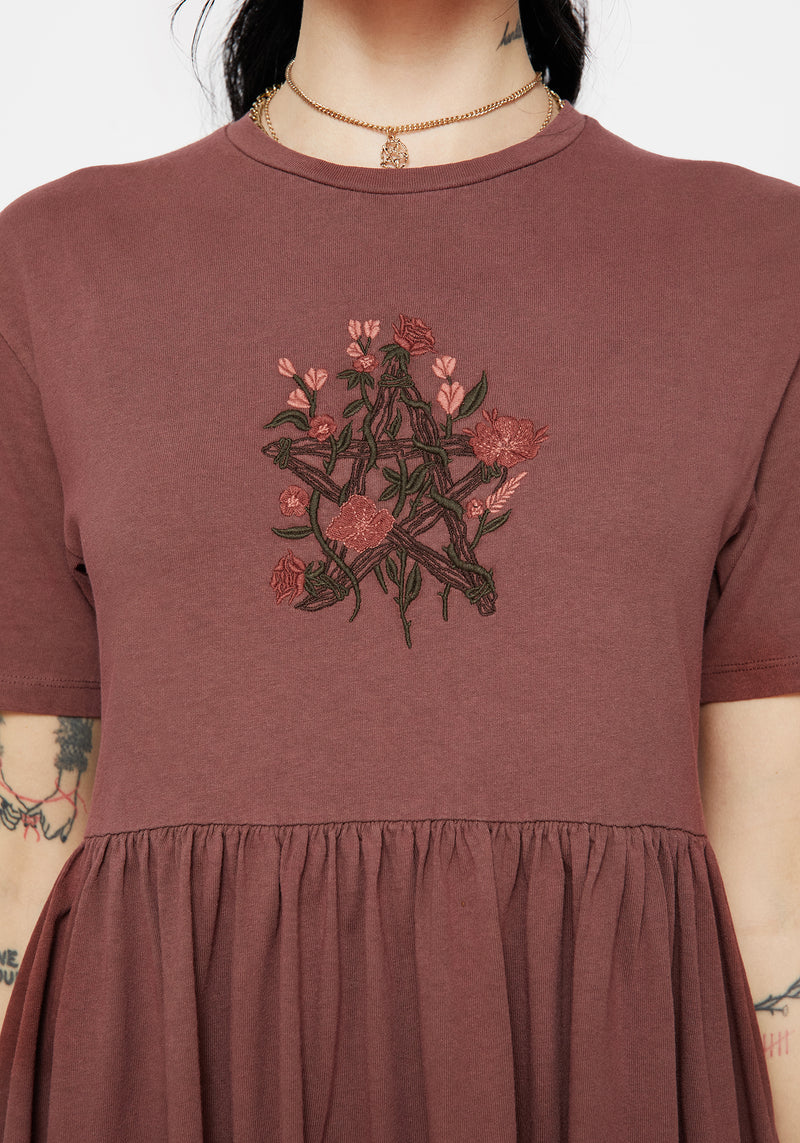 Aster Baumwolle Pentagramm Bestickt Mini Skater Kleid