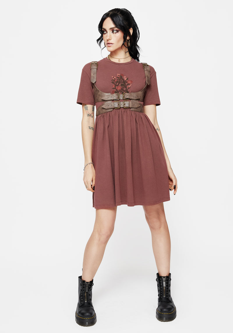 Aster Baumwolle Pentagramm Bestickt Mini Skater Kleid