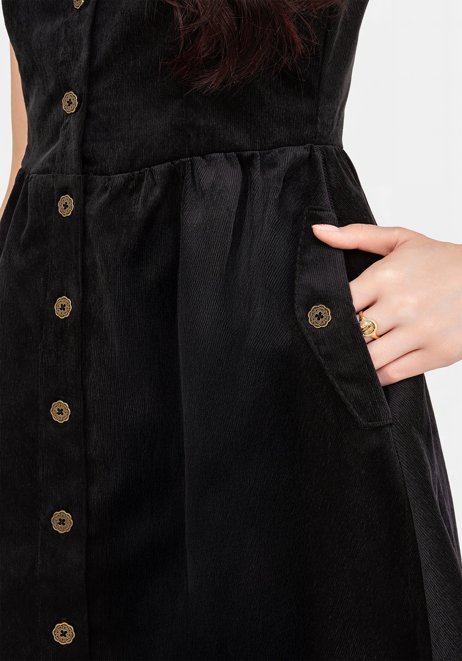 Iris Knopf Hoch Schürzenkleid Mini Kleid