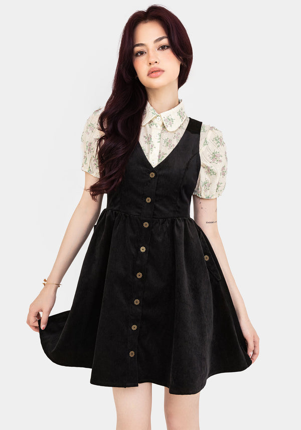 Iris Knopf Hoch Schürzenkleid Mini Kleid