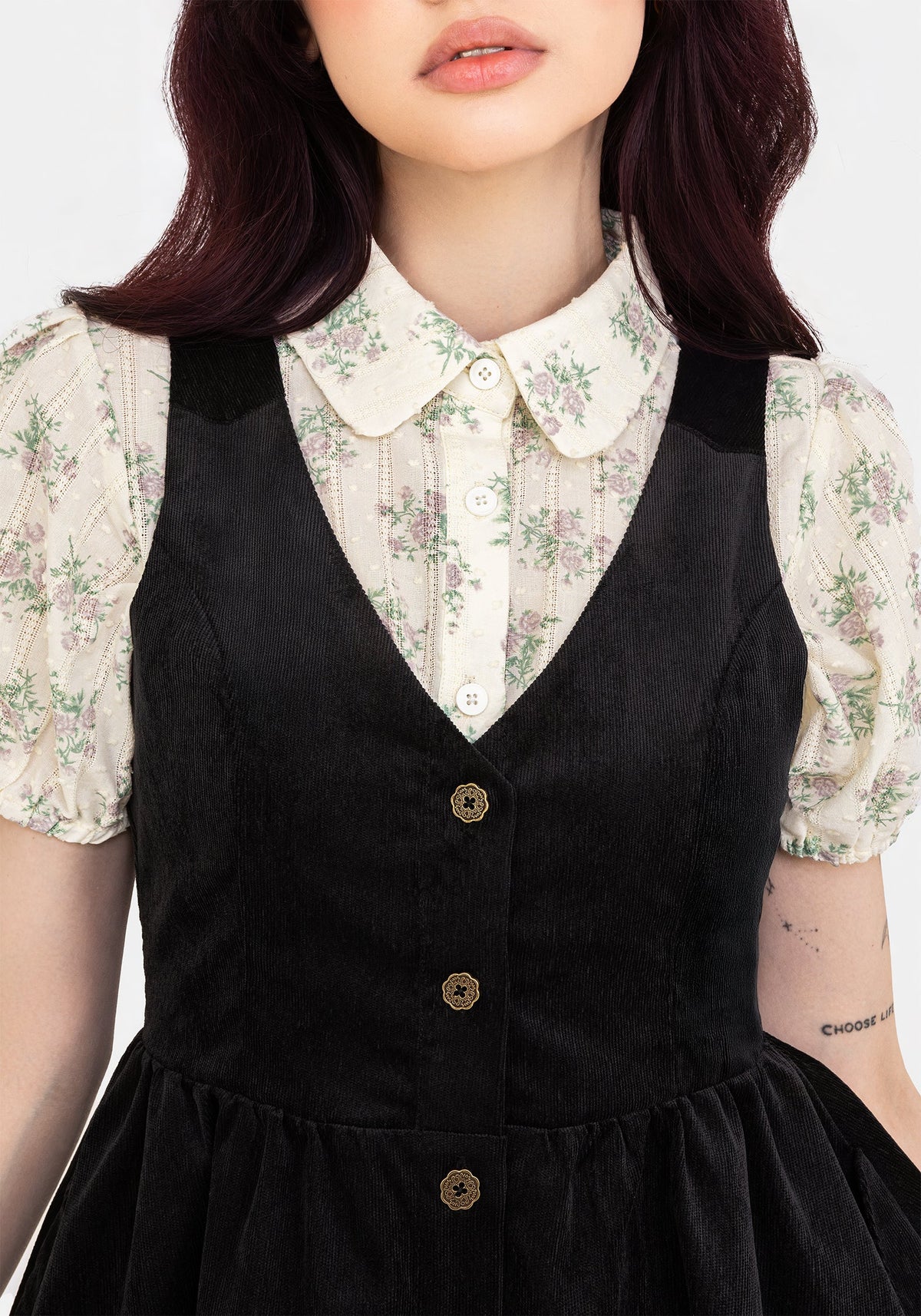 Iris Knopf Hoch Schürzenkleid Mini Kleid