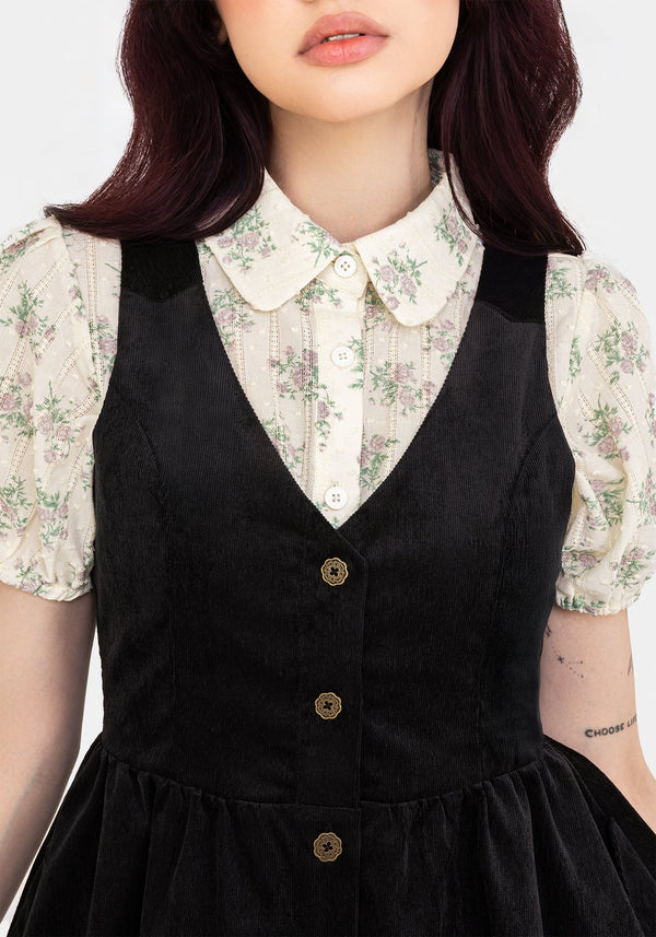 Iris Knopf Hoch Schürzenkleid Mini Kleid